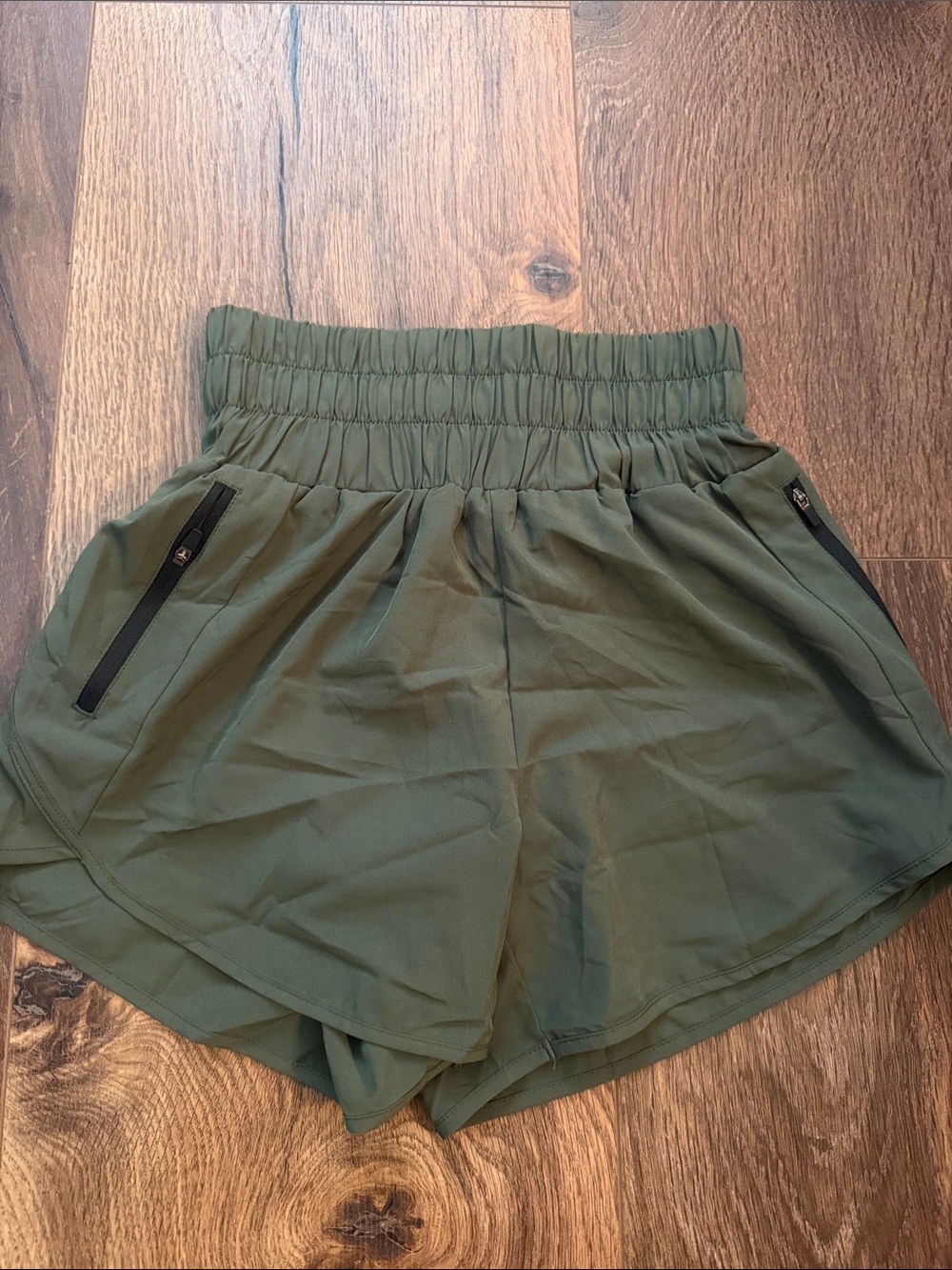 Olive Green Women's High-Waist Athletic Shorts
